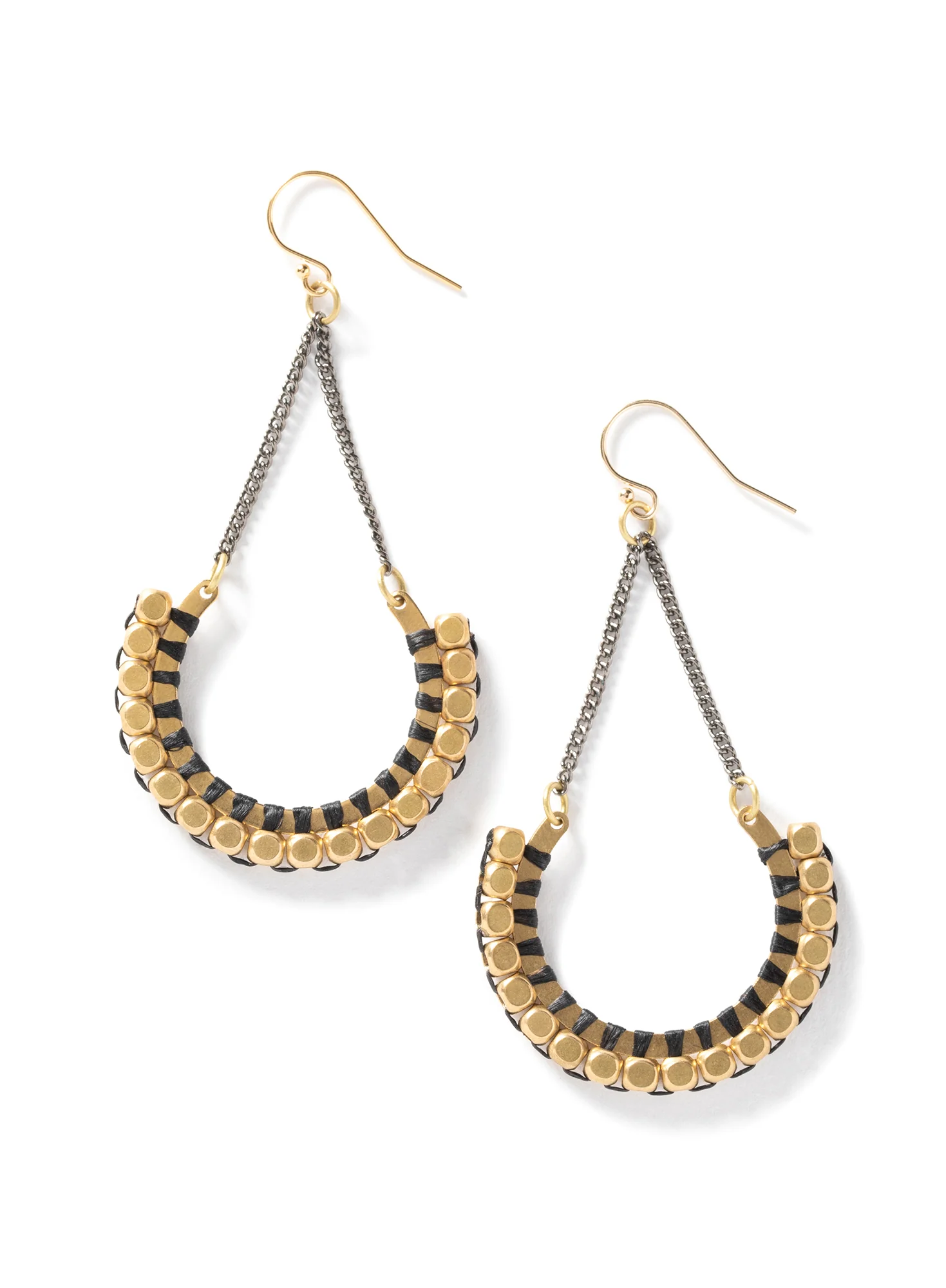 Demi-Hoop Brass Bead Earrings