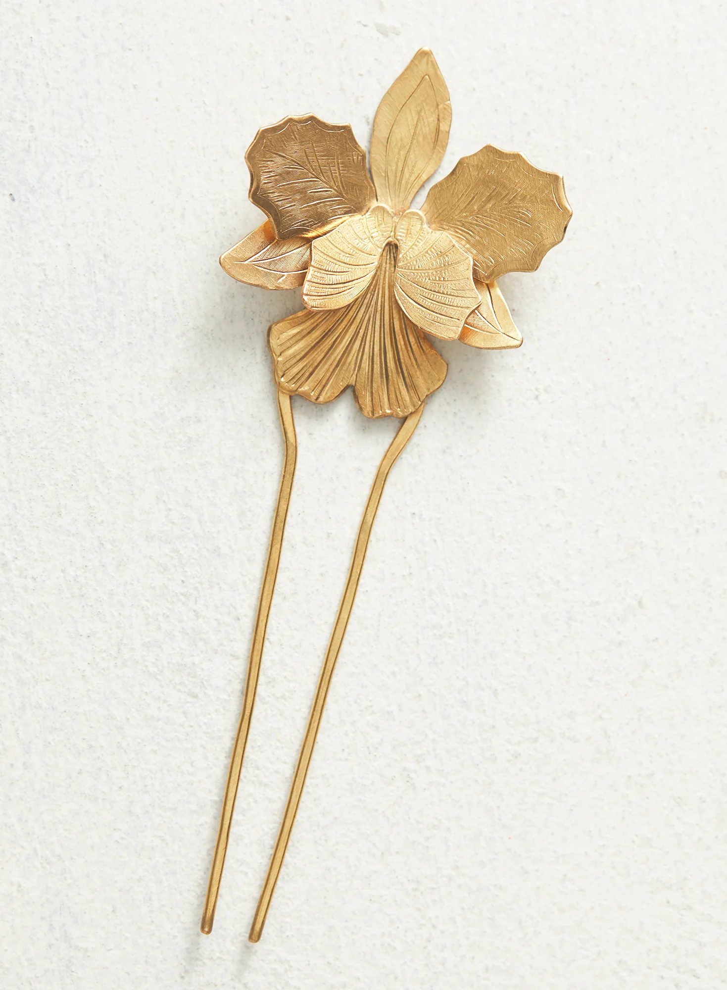 Golden Brass Orchid Hair Pin