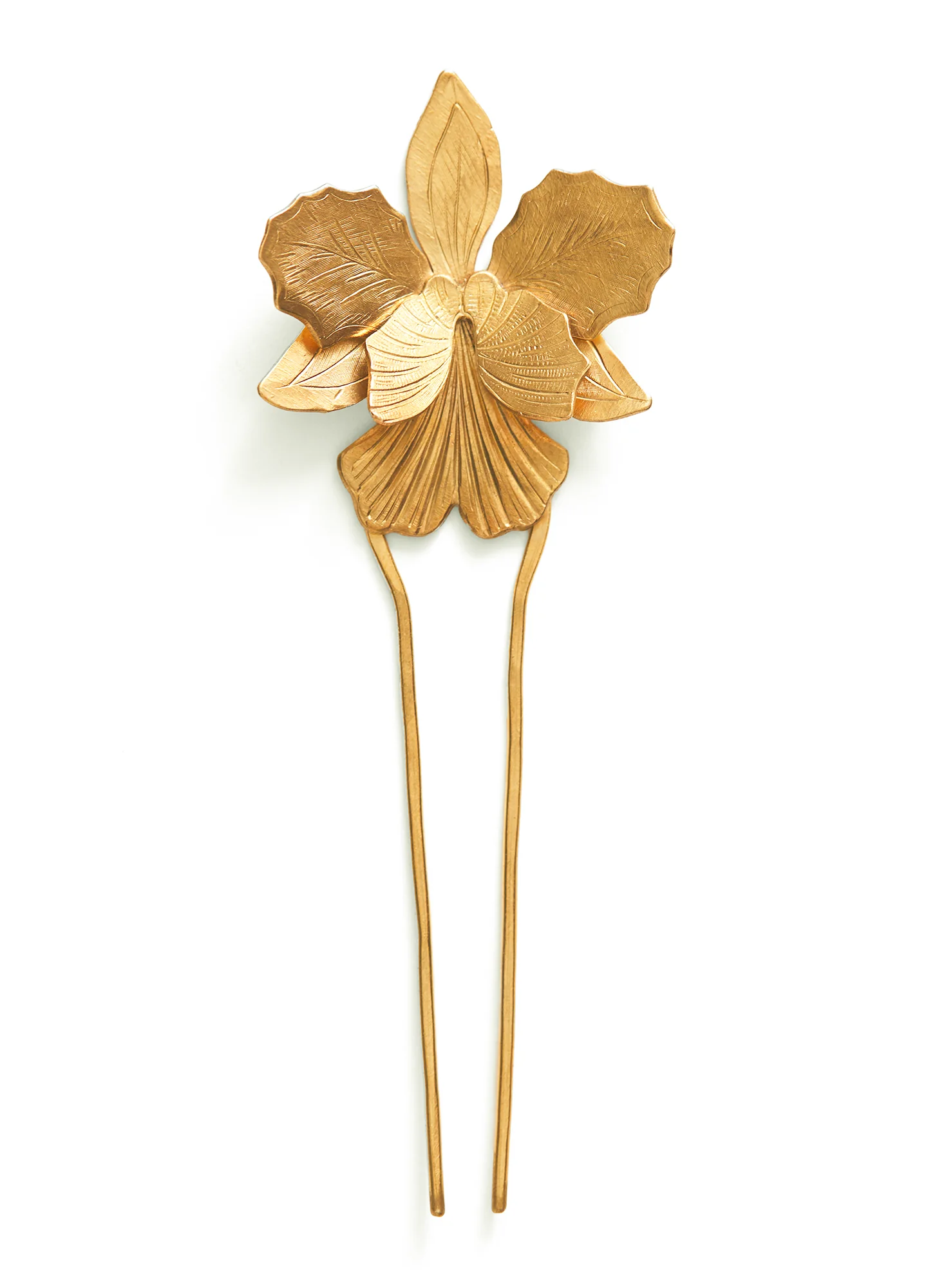 Golden Brass Orchid Hair Pin - Image 2