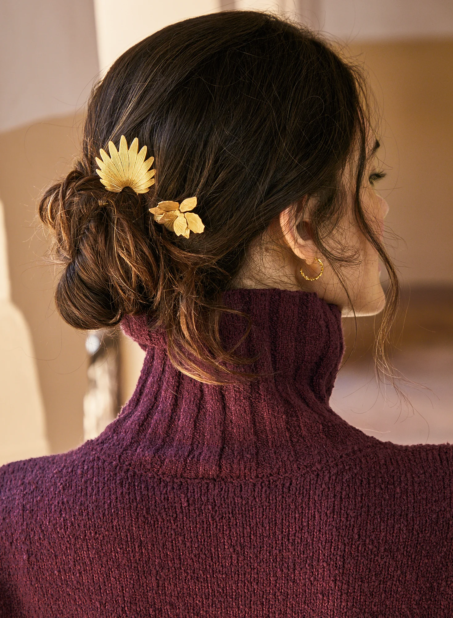 Golden Brass Orchid Hair Pin - Image 4