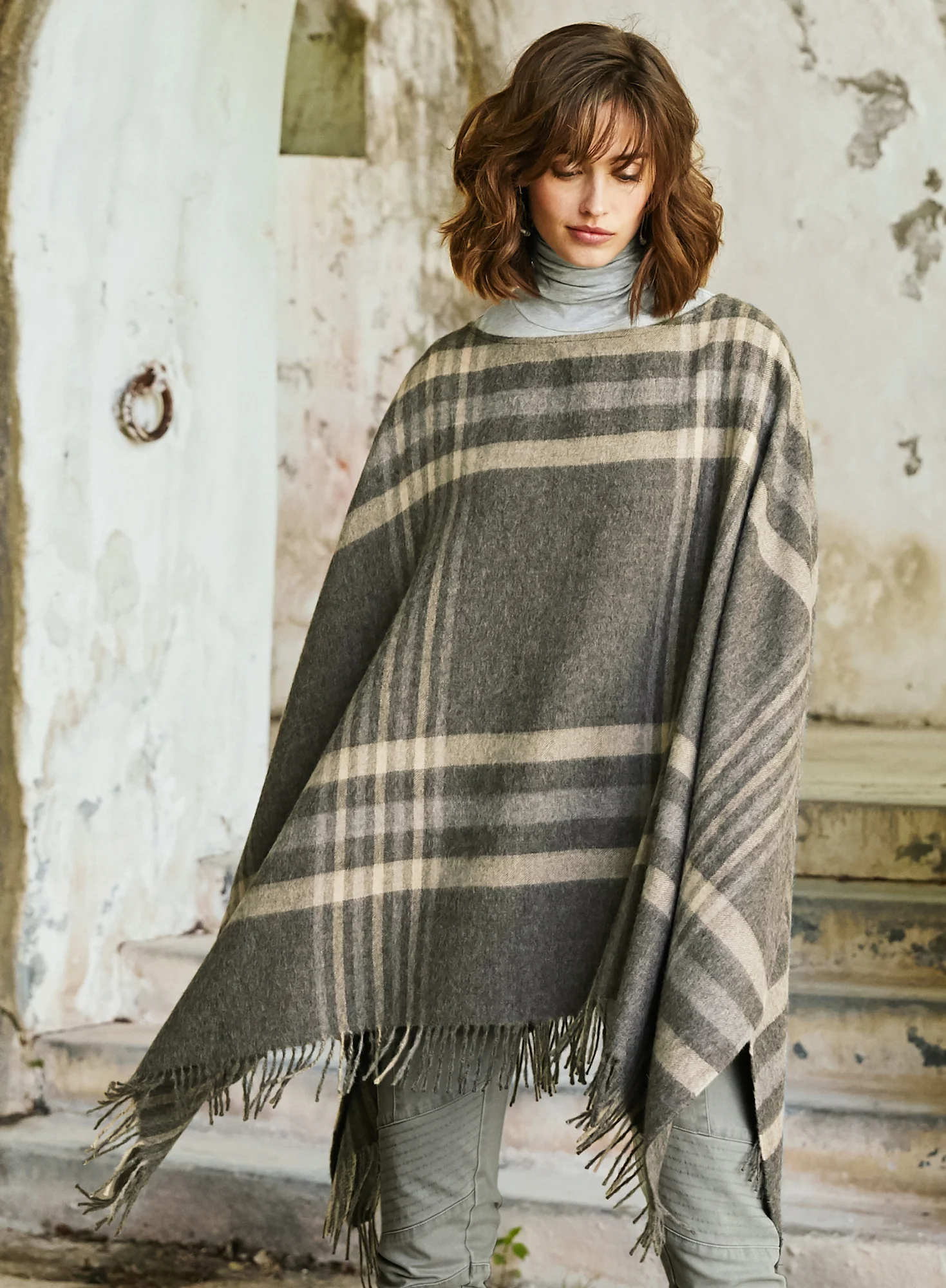 Grey Plaid Poncho - Image 5