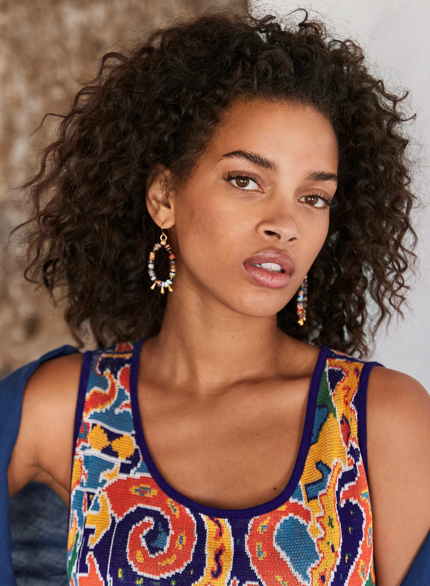 Heishi Stone Disk Loop Earrings - Image 3