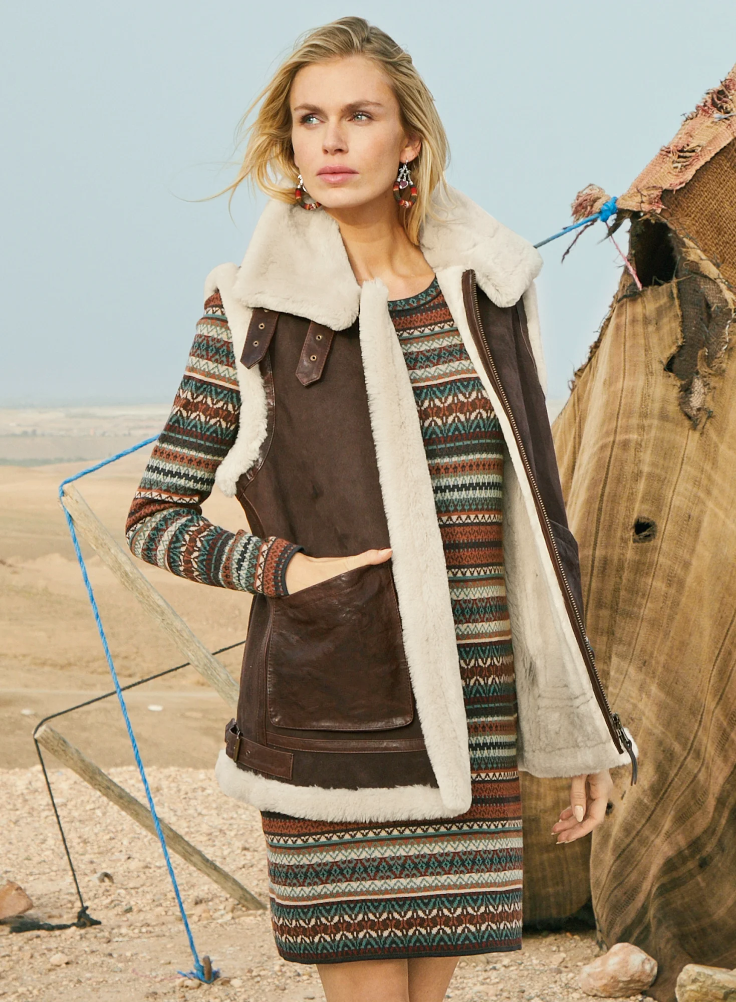 Patch Pocket Shearling Vest - Image 2