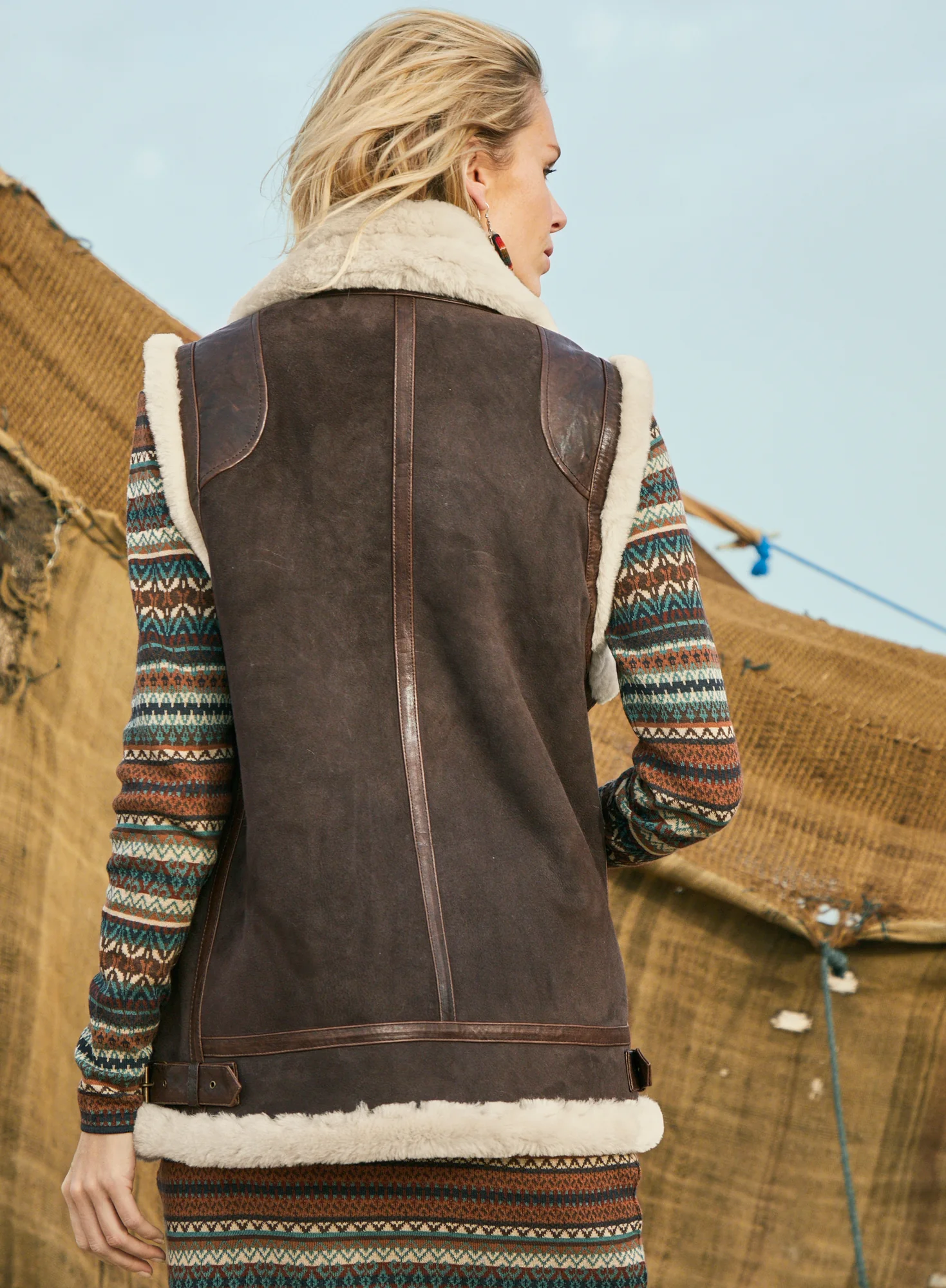 Patch Pocket Shearling Vest - Image 3
