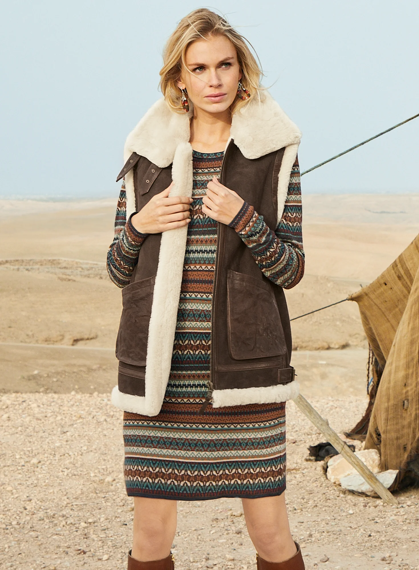 Patch Pocket Shearling Vest - Image 5