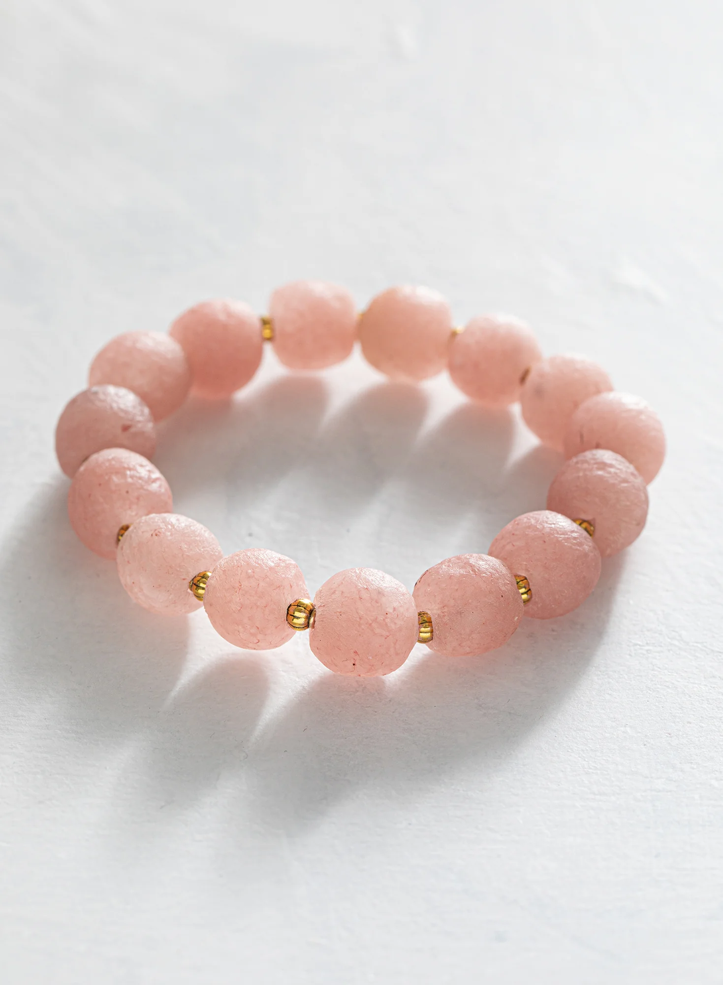 Pink Glass And Brass Stretch Bracelet
