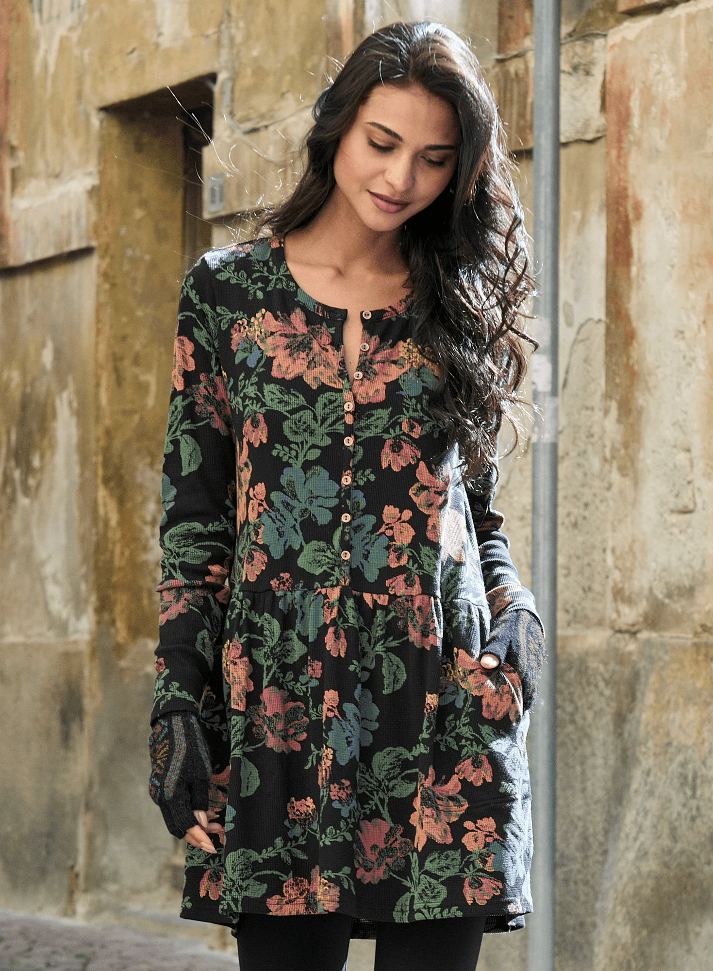 Stencil Flower Thermal Tunic